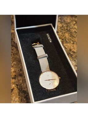MVMT Bloom Gold White & Gray Watch Leather Band Original Box Adjustable